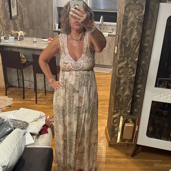 Blumarine Beige and Pink Maxi Dress